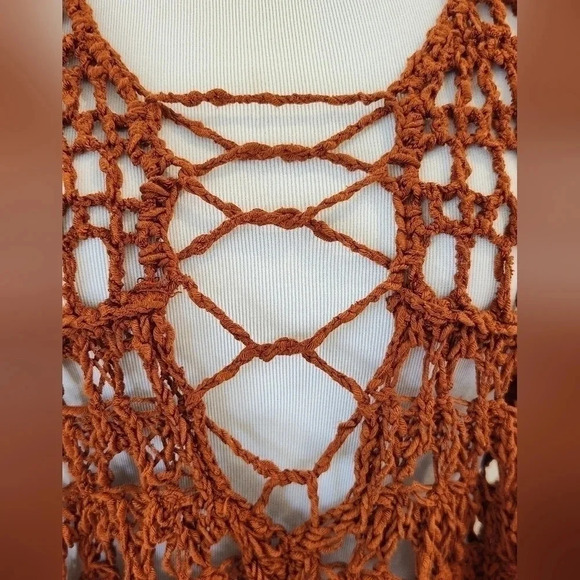 || FREE PEOPLE || Circles Within crocheted tank top, sweater, boho, orange - Picture 3 of 7